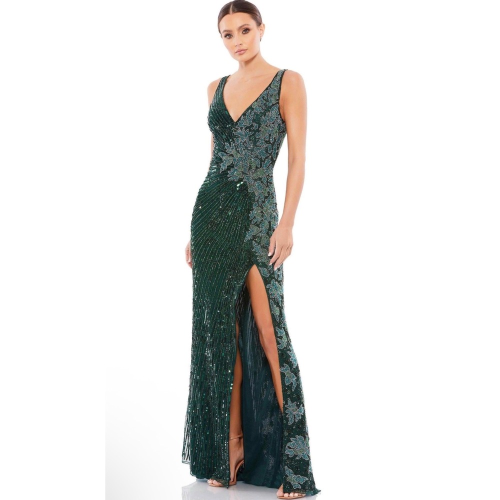 NWT‎ Mac Duggal 5473 Emerald Beaded Floral Sequin Gown Sz 10 $598